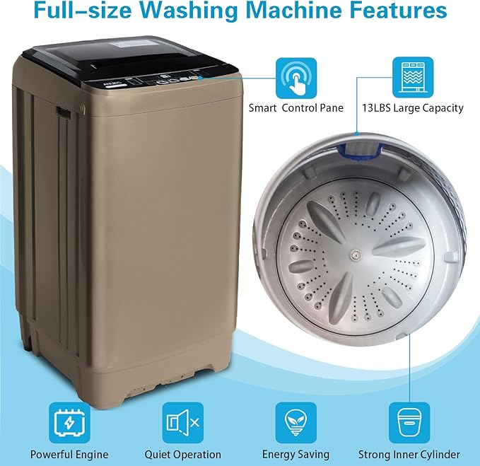 Anukis Fully Automatic Washing Machine, 13 lbs Capacity Compact Laundry Washer - Image 3