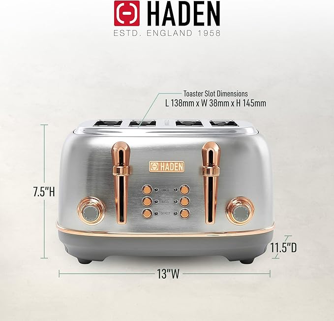 Haden Heritage 4 Slice Wide Slot Stainless Steel Toaster - Image 6