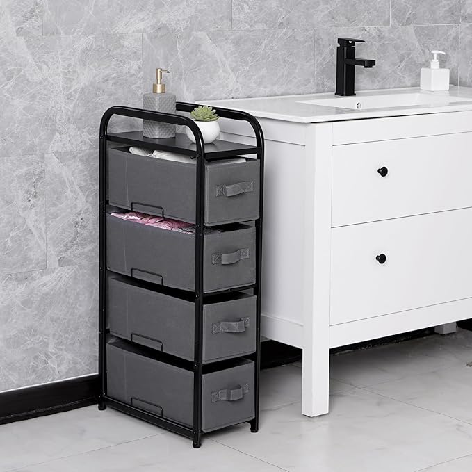 MAX Houser 4 Drawer Narrow Dresser Fabric Storage Tower Vertical Slim Storage - Image 6