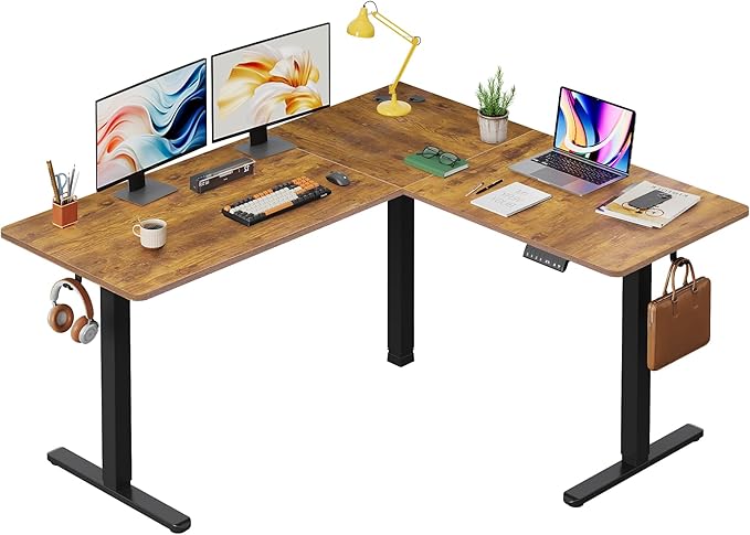 DEVAISE L Shaped Standing Desk Adjustable Height, Dual Motor Electric Corner by DEVAISE
