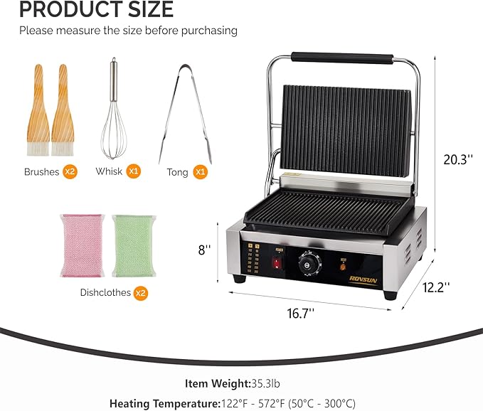 Bonnlo 811E Commercial Sandwich Make, 2200W Stainless Steel Countertop Panini - Image 7