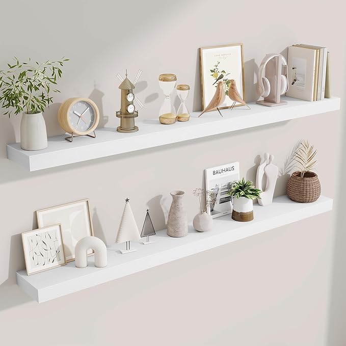 Fun Memories 55 Inch Floating Shelves Bedroom, Large Extra Floating Shelf Set by FunMemories