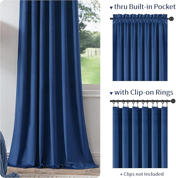 FMFUNCTEX Velvet Blackout Curtains Navy Blue Thermal Insulated Curtains - Image 3