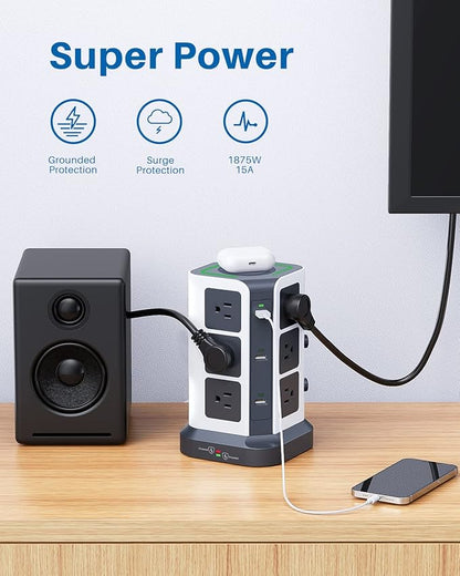 KOOSLA Power Strip Tower, Wireless Charger Surge Protector - Image 6