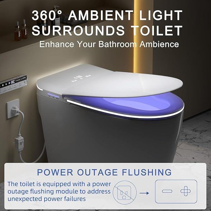 Luxury Smart Toilet with Foam Shield Auto-Open/Close Lid, One Piece Bidet - Image 6