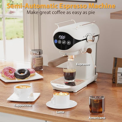 Espresso Machine with Steam Milk Frother Semi Automatic 20 Bar Compact White - Image 6