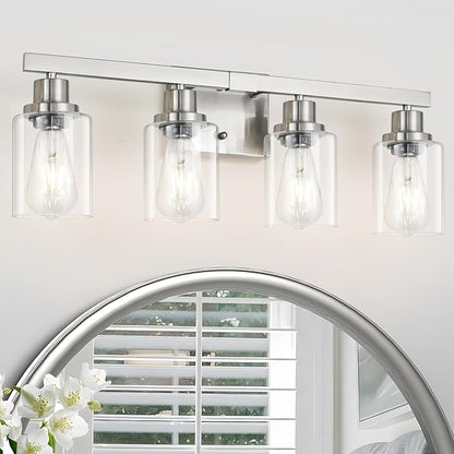 DIKAIDA Bathroom Vanity Light, 4-Light Nickel Modern Matte Wall Sconce Lighting by DIKAIDALights