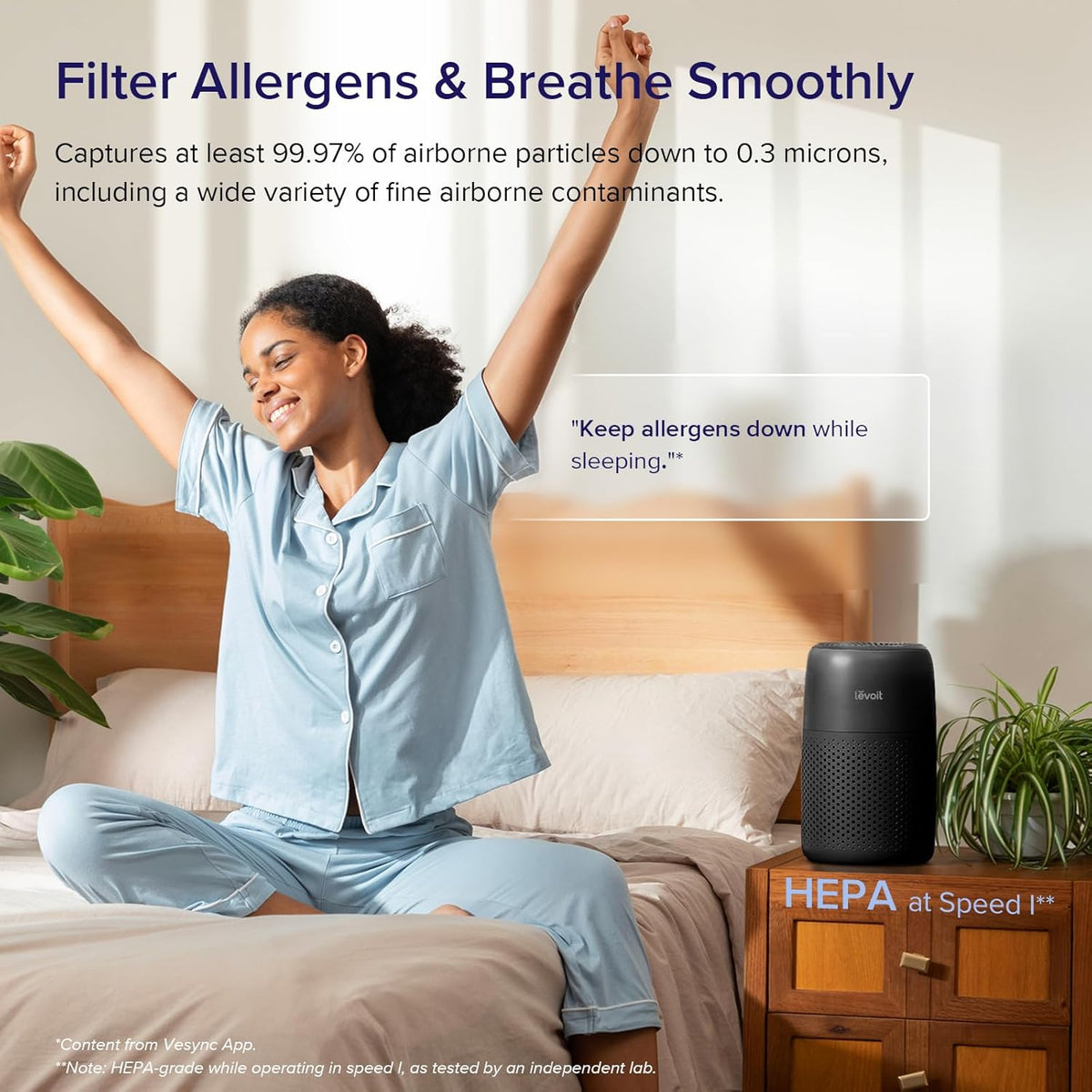 levoit air purifiers for home bedroom dorm room, close-up detail