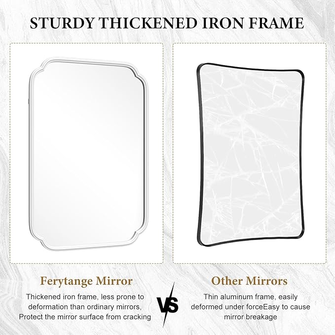 White Bathroom Vanity Mirror for Over Sink 30" x 40" Modern Rounded Corner - Image 9