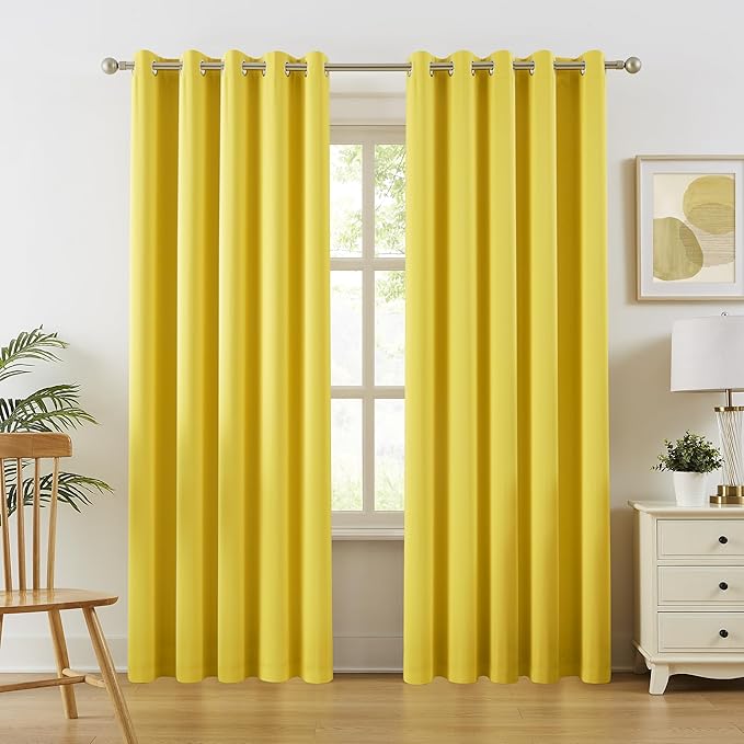 DUALIFE Yellow Grommet Room Darkening Curtains 60 x 90 Inches, 2 Panels by DUALIFE