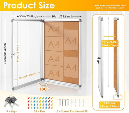 SWANCROWN Enclosed Bulletin Cork Board 36x24 in, Lockable Bulletin Board - Image 2