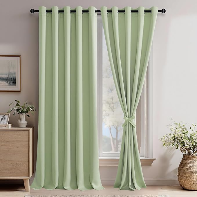 JIUZHEN Light Green Blackout Curtains by JIUZHEN