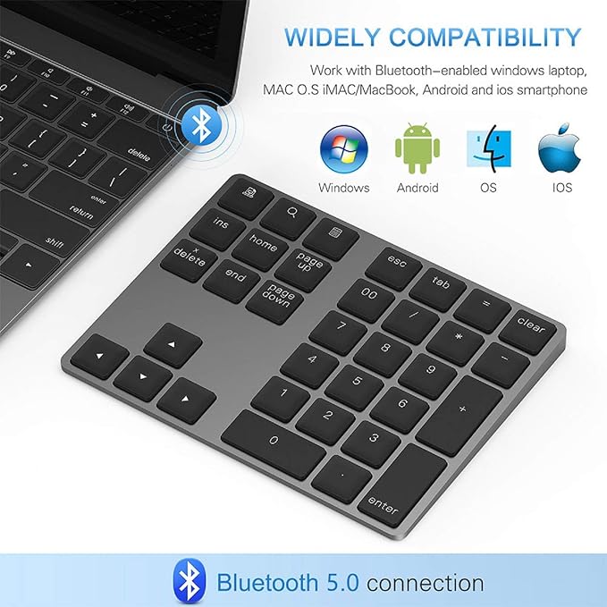Bluetooth Number Pad, Lekvey Aluminum Rechargeable Wireless Numeric Keypad Slim - Image 2