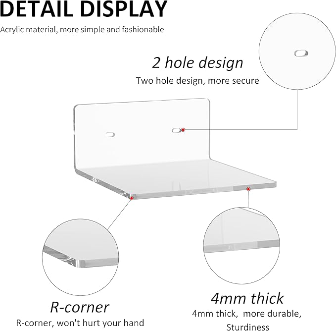 6 Inches Acrylic Small Wall Shelves 2 Pack, Floating Shelf - Image 4