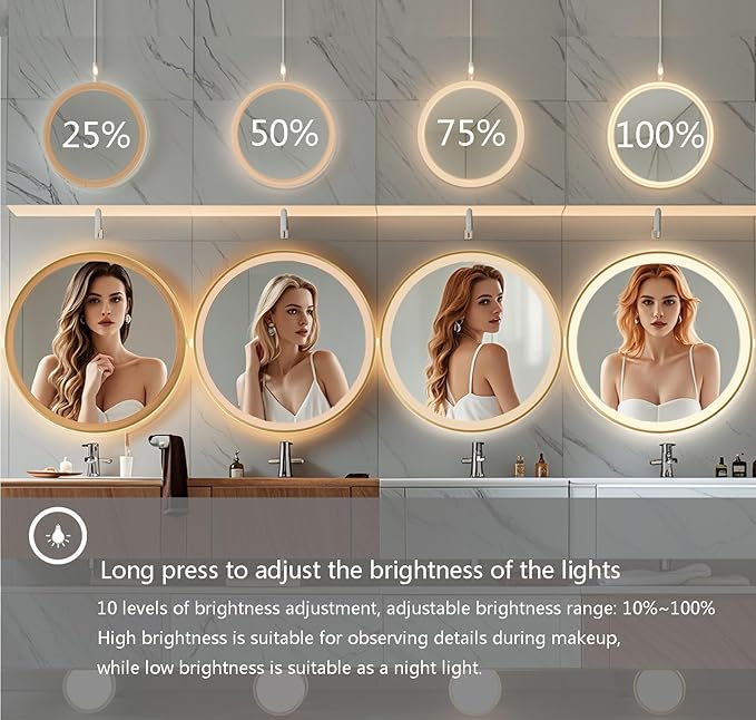 24 Inch Wall-Mounted Round Bathroom Mirror - Image 3