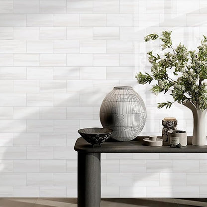 Vamos Tile 100-Piece Glossy Dolomite White Peel and Stick Backsplash Tile - Image 8