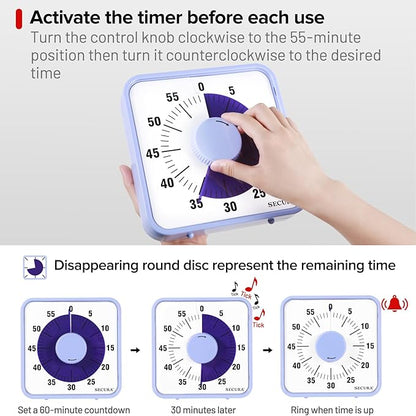 Secura 7.5 Inch Visual Timer, 60 Minute Oversize Visual Countdown Timer - Image 3