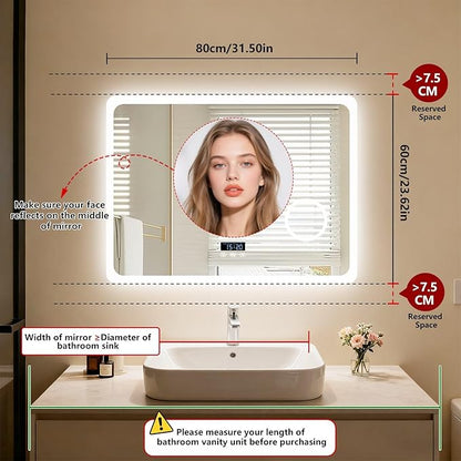 LUVODI LED Bathroom Mirror Rectangle: 32x24 inch Lighted Makeup Vanity - Image 3