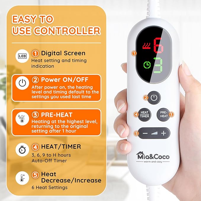 Mia&Coco Electric Heating Pad for Back Neck Shoulders Pain Relief, XL 23"x39" - Image 2