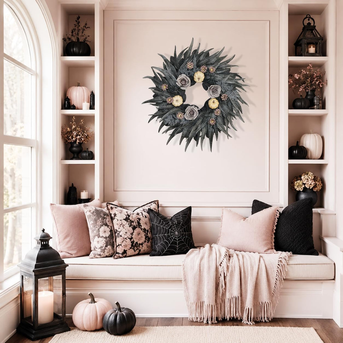 24 Inch Halloween Wreath with Snakeskin Leaves for Front Door