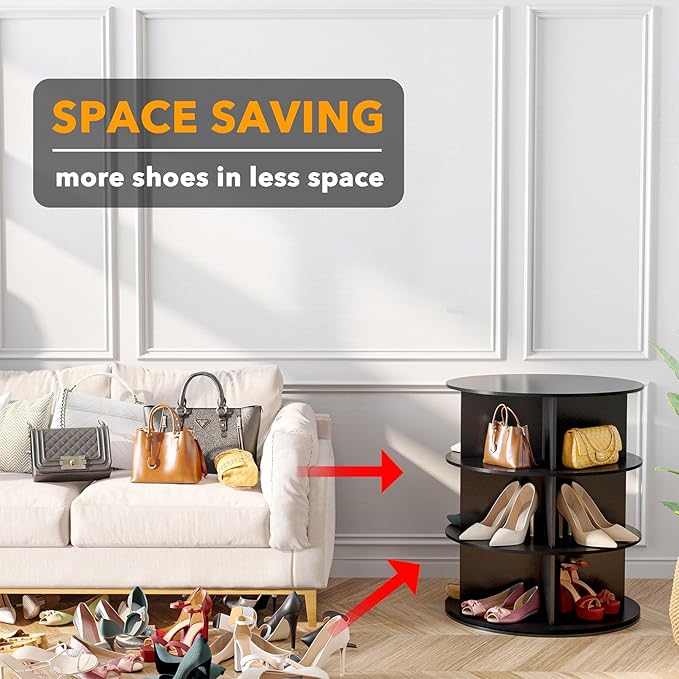SpaceAid 3 Tier Rotating Shoe Rack Tower, Spinning Shoe Display Lazy Susan - Image 3