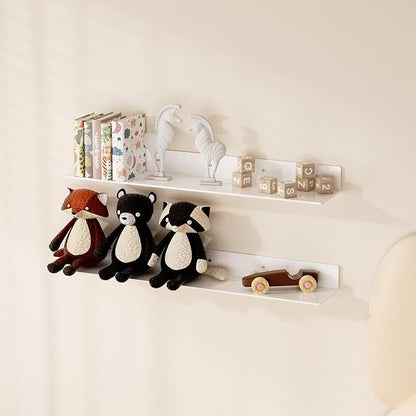 30 Inch White Floating Shelves for Wall Décor, Acrylic Storage Wall Shelf Holder - Image 2
