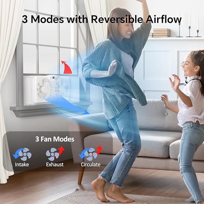 shinic Twin Window Fan with Reversible Airflow, Thermostat Controlled, 3 Speeds - Image 2