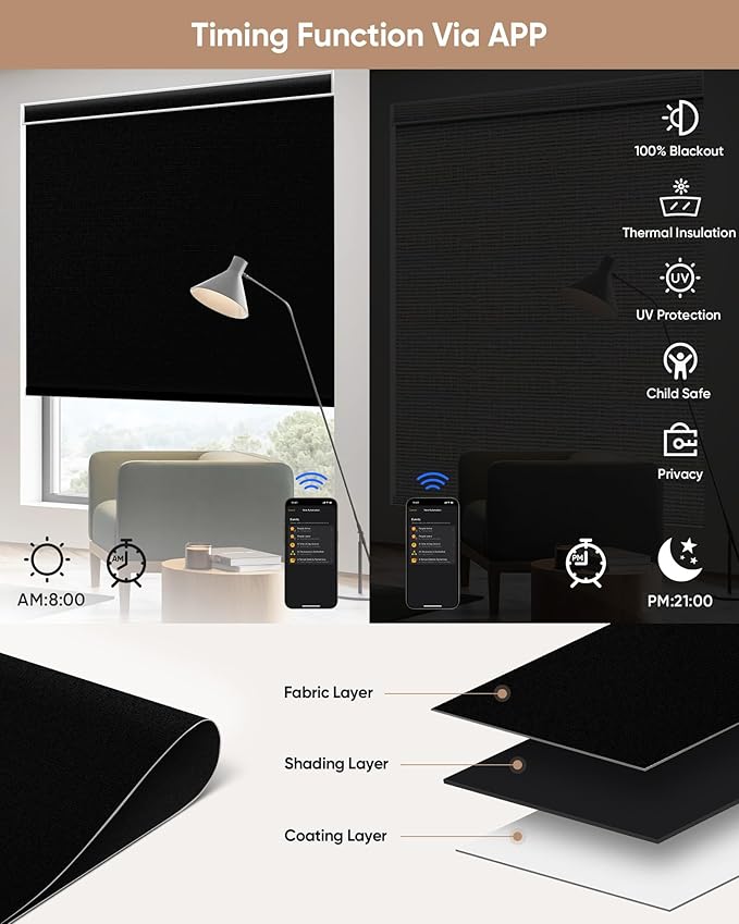 Kincmo Motorized Blinds with Remote, 100% Blackout Motorized Roller Shades Work - Image 4