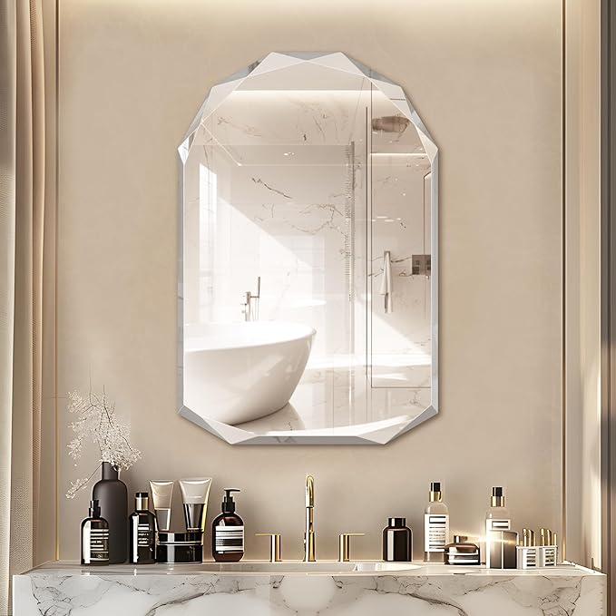 Bathroom Mirror for Wall, Bathroom Vanity Mirror, Beveled Edge Frameless Wall - Image 2