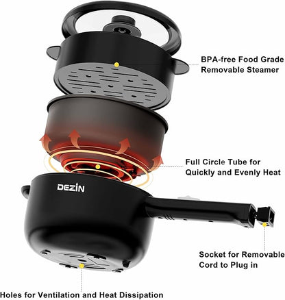Dezin Electric Cooker, 2L Non-Stick Sauté Pan, Rapid Noodles Cooker, Mini Pot - Image 4