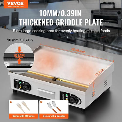 VEVOR Upgraded Commercial Electric Griddle, 2800W Stainless Steel Countertop - Image 2