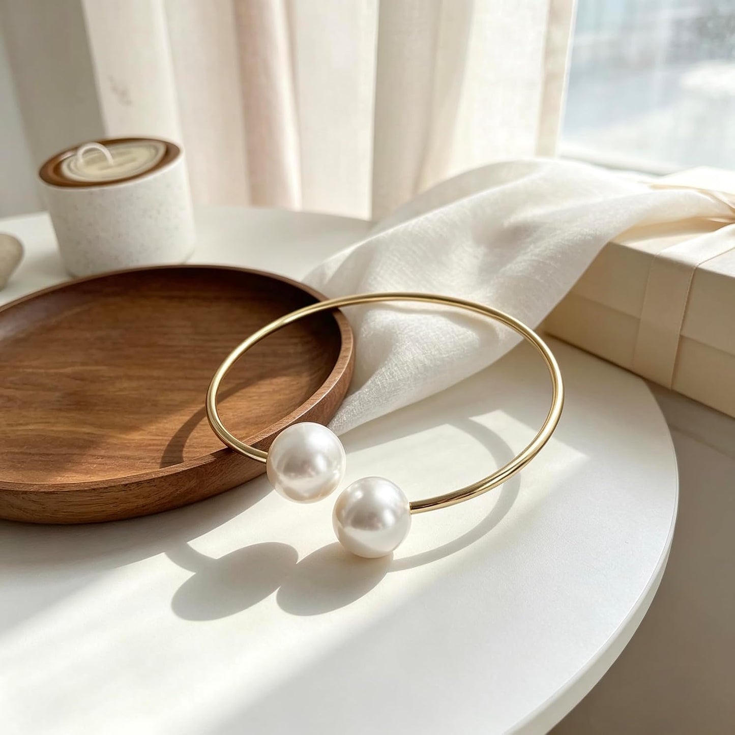 Elegant Pearl Curtain Tiebacks, Gold Metal Circle, 3.94 * 0.98 inches | Double-Pearl