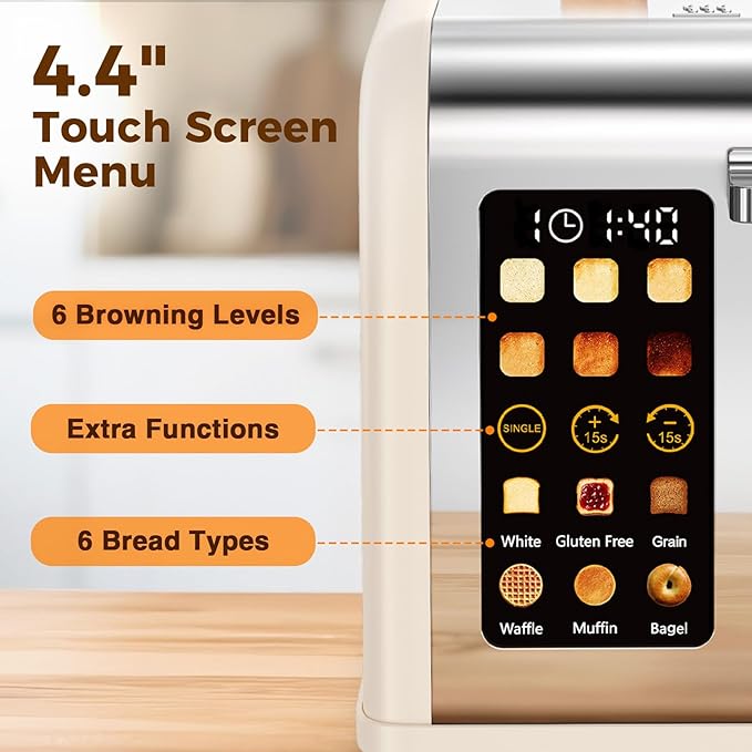 2 Slice Easy Touch Screen Toaster, Stainless Steel Toaster - Image 3
