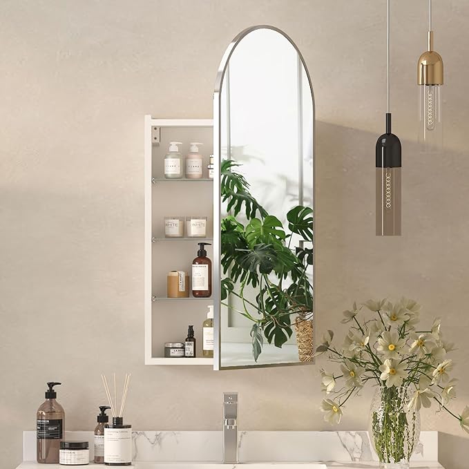Arched Medicine Cabinets with Mirror, Wall Mounted Brushed Nickel Mirror Cabinet - Image 3