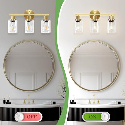 Guliaofo 3-Light Brushed Gold Vanity Lights, E26 Modern Bathroom Light Fixtures - Image 5