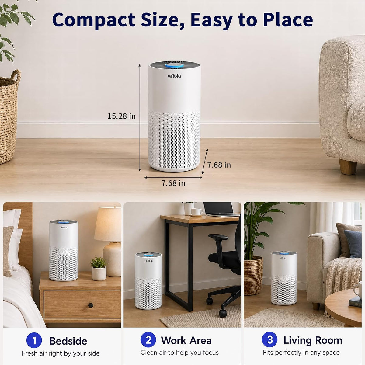 afloia air purifier for home bedroom large room, front angle view