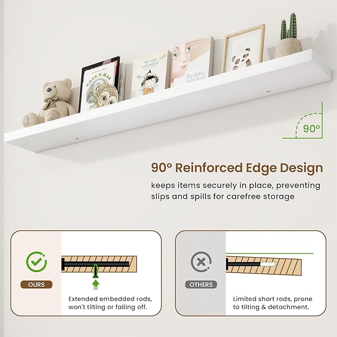 72in Floating Shelves for Wall, Long Wall Mounted Engineered Wood Shelves - Image 5