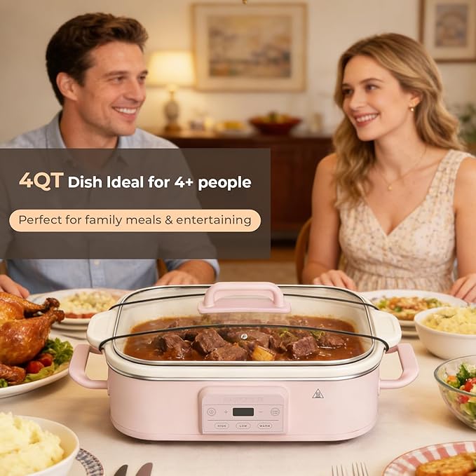 Magnifique 4 Quart Casserole Digital Slow Cooker, Premium Ceramic Bakeware - Image 2