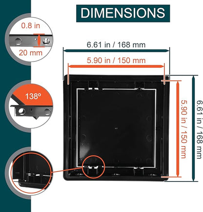 6" x 6" Black Plastic Access Panel. Service Shaft Door Panel. Plumbing - Image 2