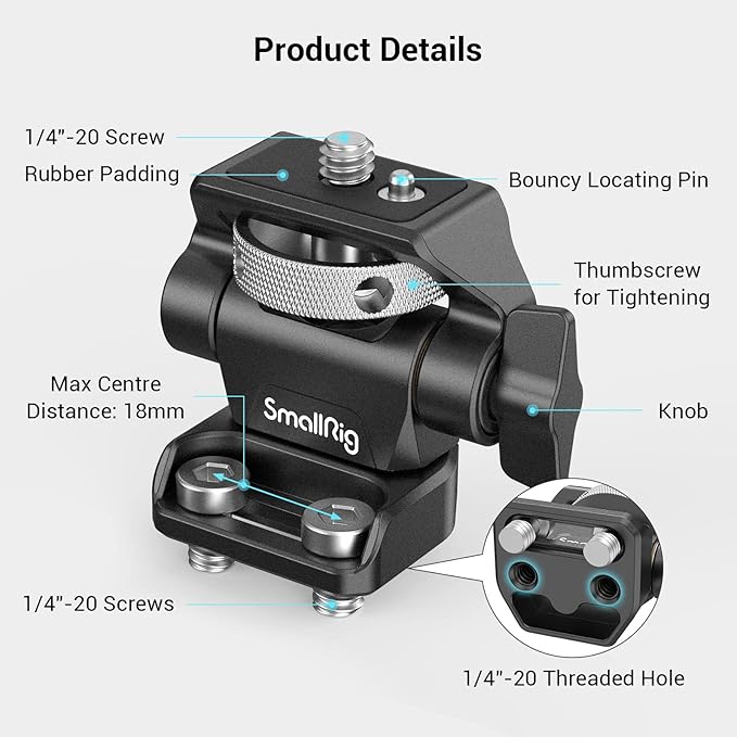 SmallRig Monitor Mount Swivel 360° and Tilt 180° Adjustable Bracket - Image 2