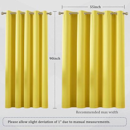 DUALIFE Yellow Grommet Room Darkening Curtains 60 x 90 Inches, 2 Panels - Image 6