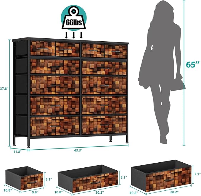 TV Stand Dresser for Bedroom, Tall Fabric Drawer Dresser, Chest of Drawers - Image 3