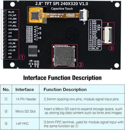 Hosyond 2.8 inch 240x320 IPS Capacitive Touch Screen SPI Serial ILI9341V Driver - Image 4