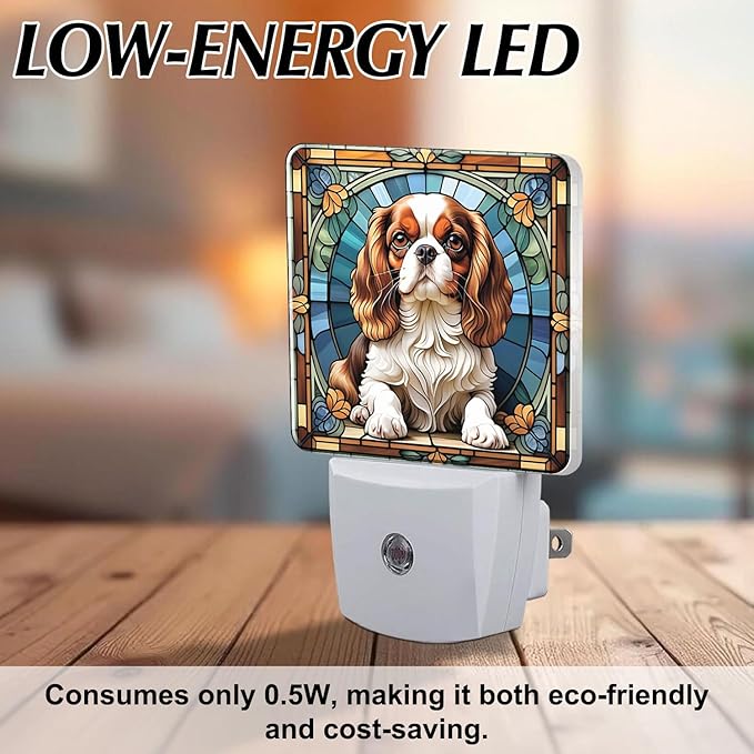 PODMemory Cavalier King Charles Spaniel Stained Glass Night Lights Plug into - Image 6