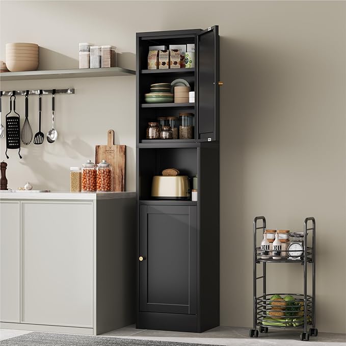 2-Door Metal Storage Cabinet, Tall Slim Pantry Organizer - Image 2