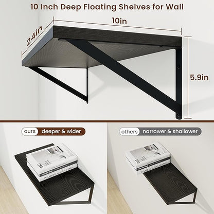 Axeman Deep Floating Shelves | 24 Inch Black Wall Shelves Set of 2 | 10 Inch - Image 3