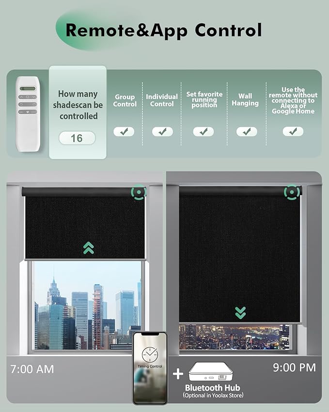 Yoolax Motorized Blinds with Remote, Automatic Roller Shades Cordless Electric - Image 4