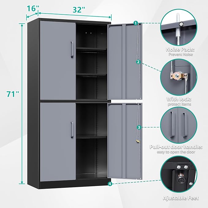 Metal Storage Cabinets with Doors and Shelves, 4 Door Lockable Storage Cabinets - Image 2