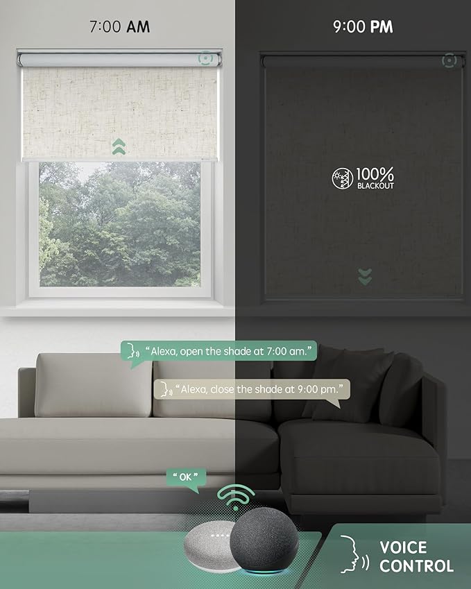 Yoolax Linen Beige Blackout Smart Blinds, Motorized Roller Shades, Compatible - Image 3