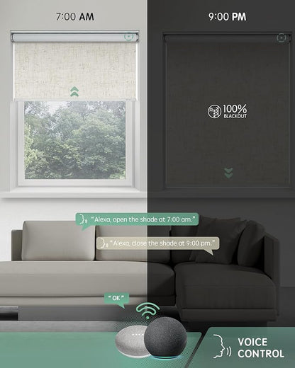 Yoolax Linen Beige Blackout Smart Blinds, Motorized Roller Shades, Compatible - Image 3
